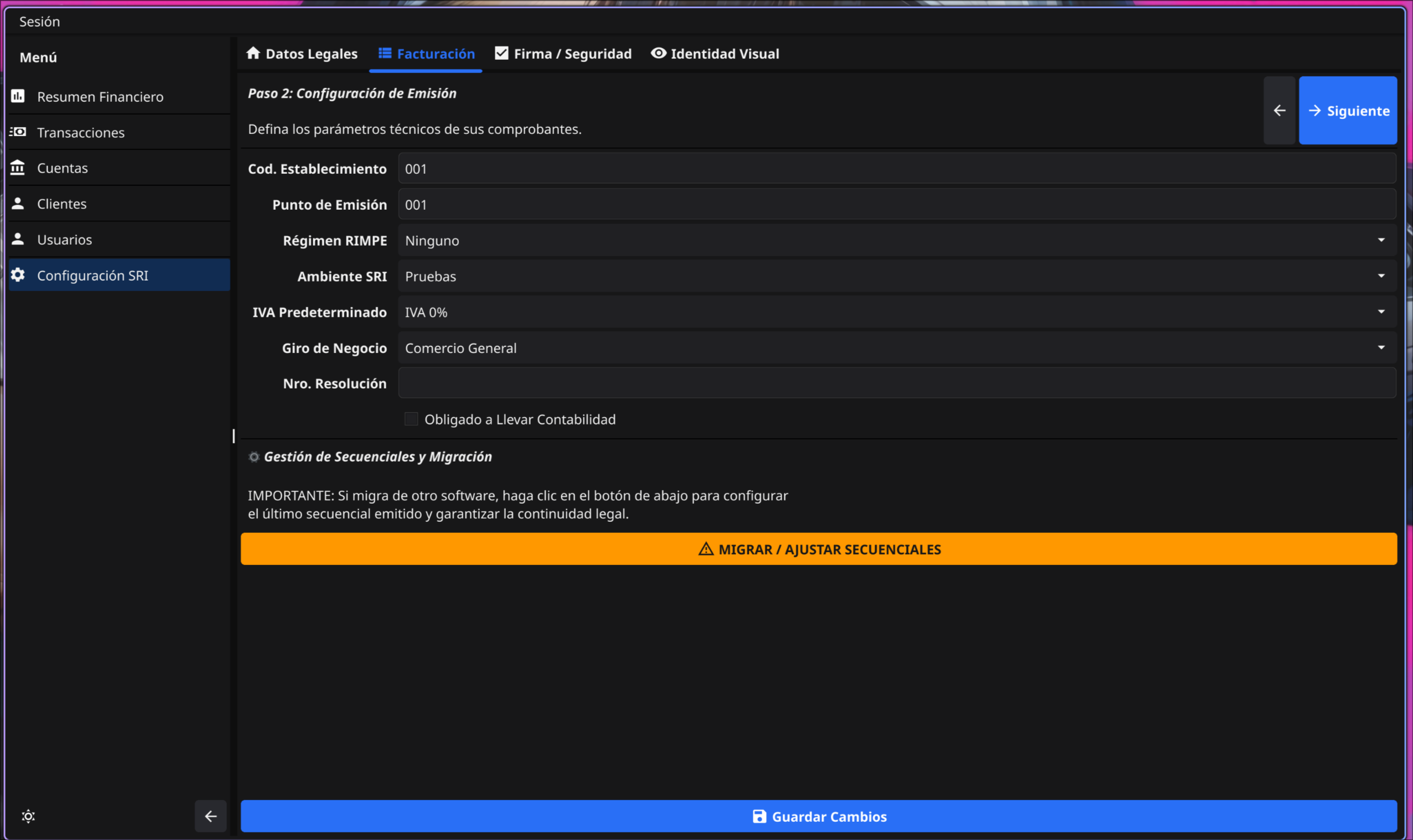 Configuración Facturación